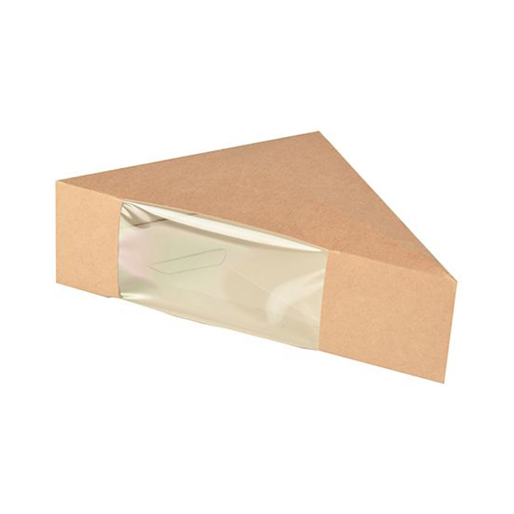 Sandwichbox, Biom braun
Pappe mit Sichtfenster aus PLA für 2 Scheiben
12,3x12,3x5,2 cm 
50 Boxen pro Pack/Gebinde