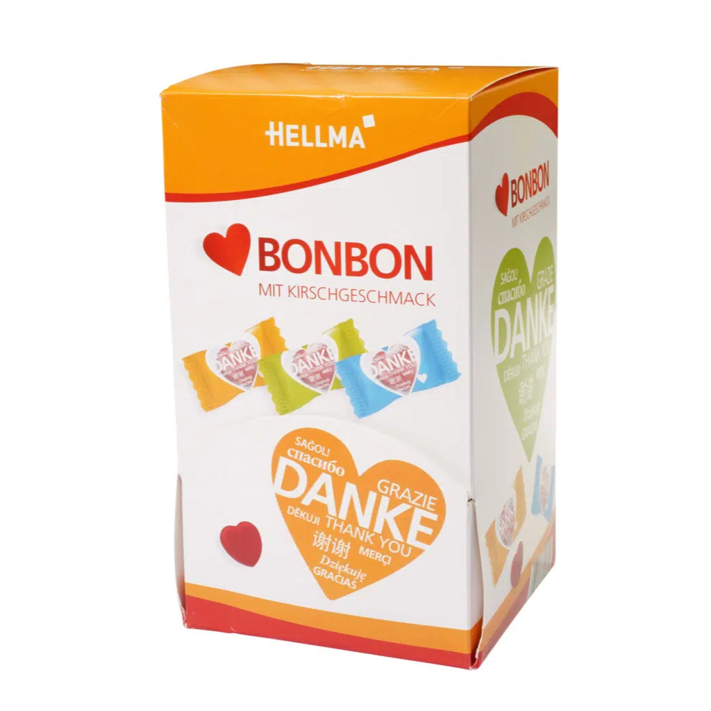 Hellma Herz Bonbons *Danke* Kirschgeschmack
200x3,4g pro Karton