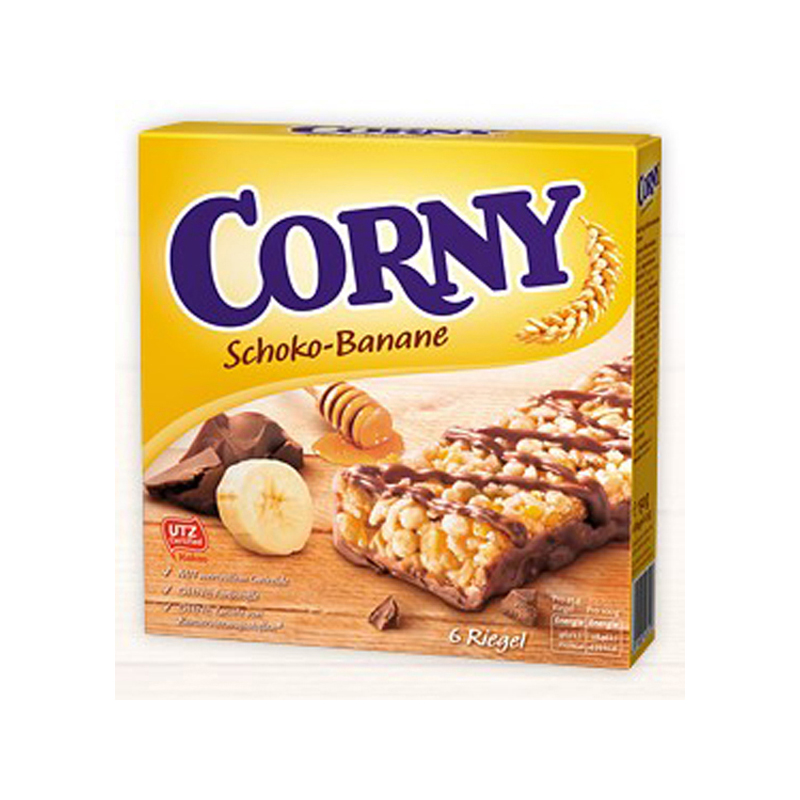 Corny Schoko Bananen Riegel 
6 x 25g pro Pack (=150g)
10 Pack pro Karton