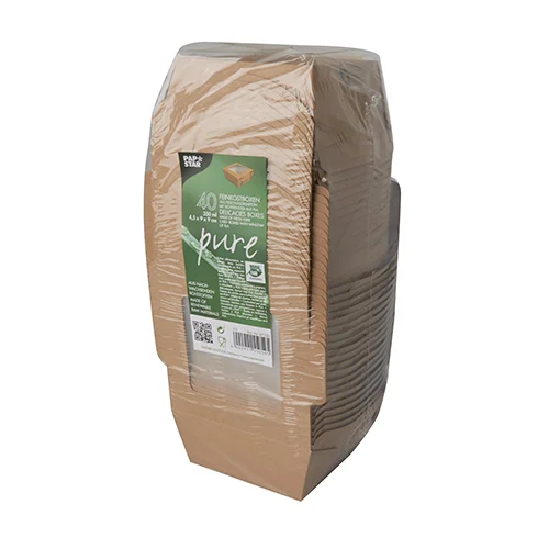 Feinkostboxen, Pappe mit Sichtfenster aus PLA 'pure' eckig 350 ml 11x11 cm ( Boden 9x9 cm), 4,5cm Höhe
40 Stück pro Pack