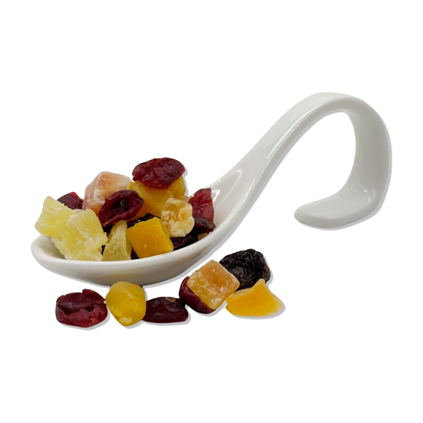 Exotic Mix klein gewürfelt
Ananas, Papaya, Kirsche, Mango & Cranberries
1,0 kg Beutel