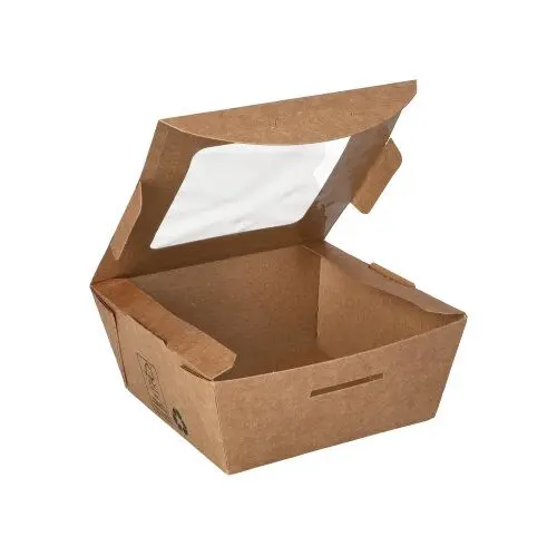 Feinkostboxen, Pappe mit Sichtfenster aus PLA 'pure' eckig 350 ml 11x11 cm ( Boden 9x9 cm), 4,5cm Höhe
40 Stück pro Pack