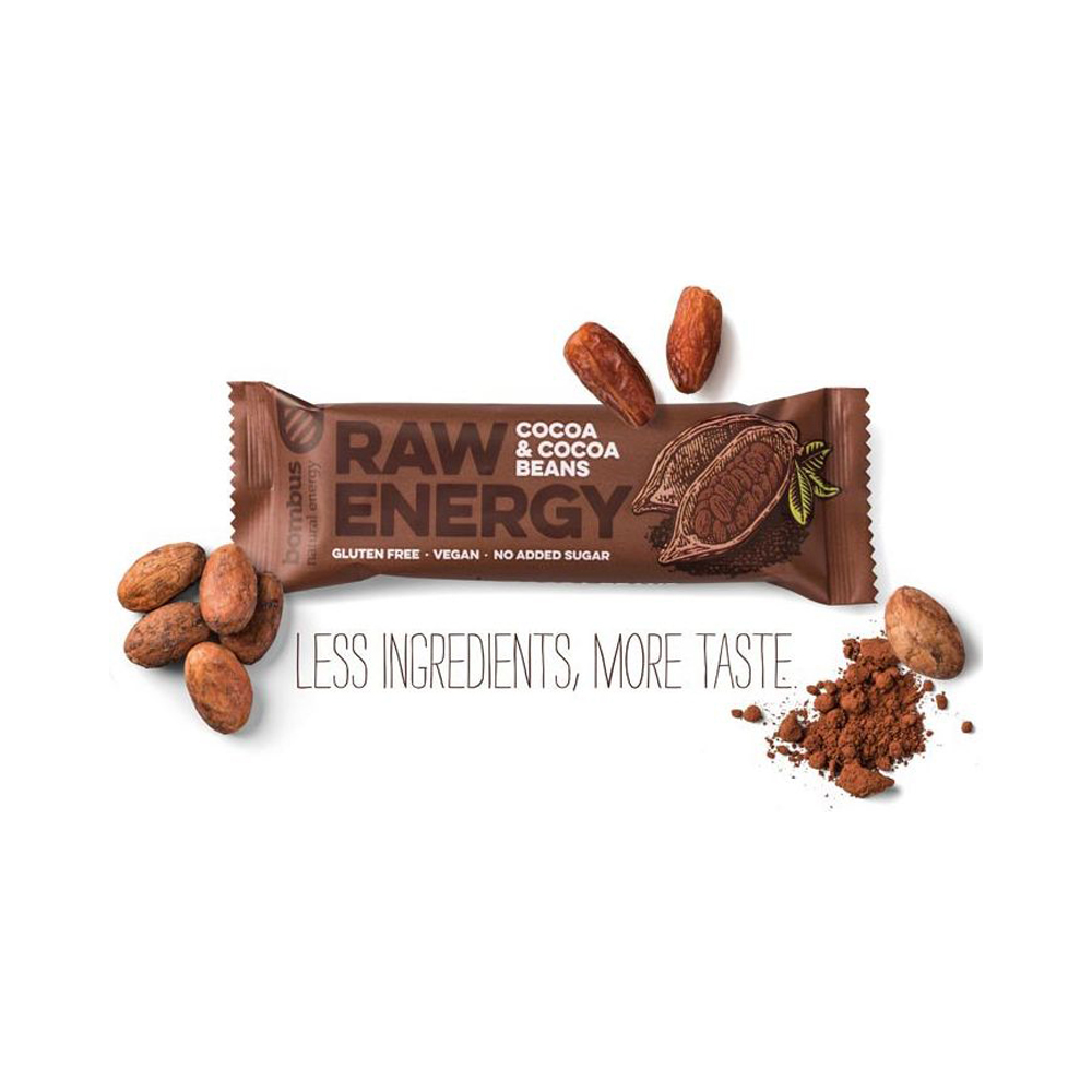 RAW ENERGY Bombus Müsliriegel vegan
Cocoa & Cocoa beans / Kakao & Kakaobohne
20 Riegel á 50g pro Karton