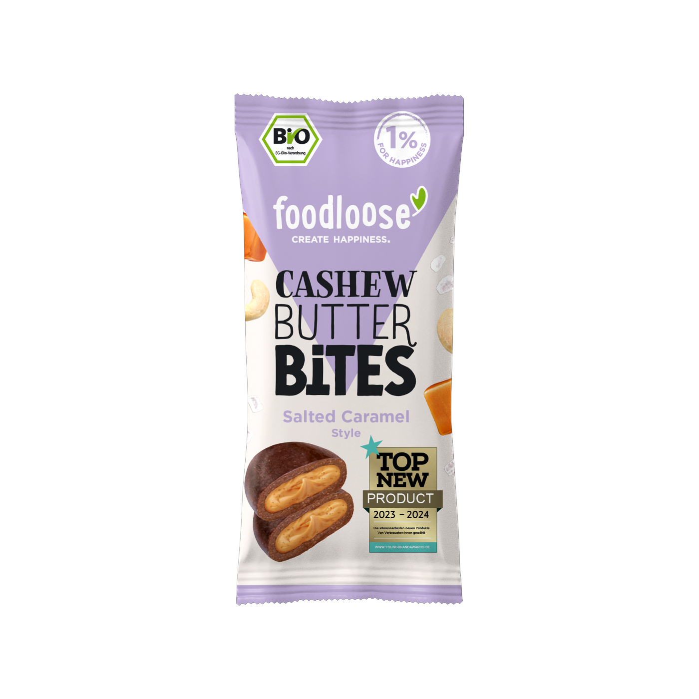 Foodloose Bio-Nut Butter Bites Variety Pack
Crunchy Peanut, Erdnussmus, Hazelnut, Erdnuss-Schoko & Salted Caramel 40g - 20 Stück pro Karton