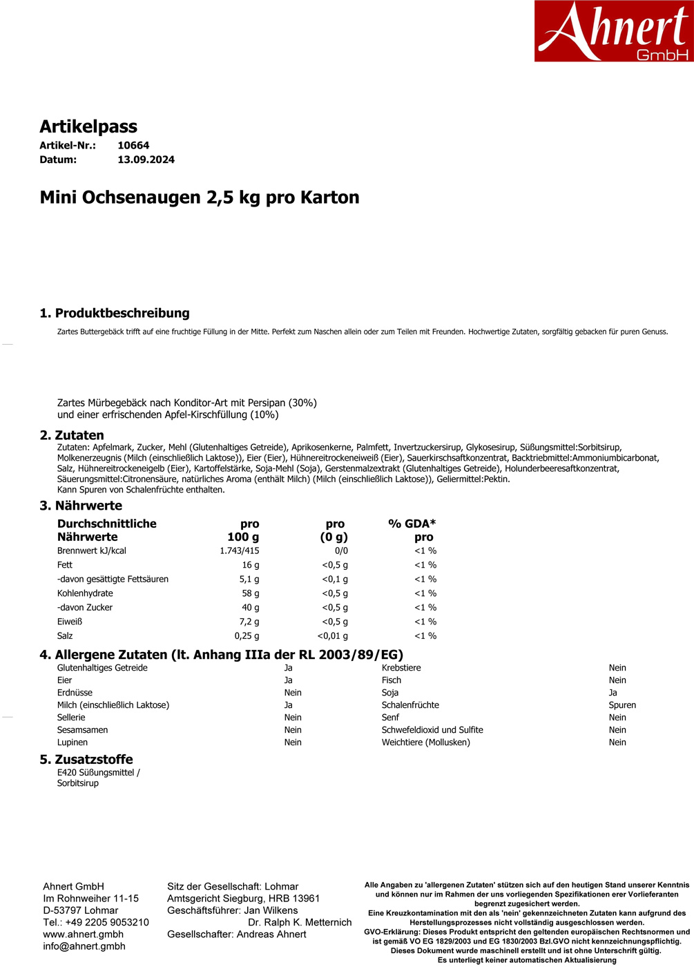 Mini Ochsenaugen 2,5 kg pro Karton