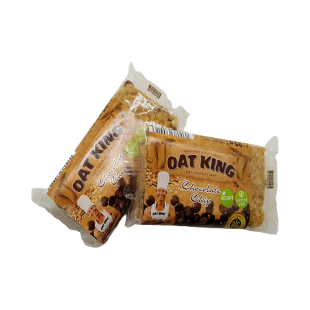 Oat King-Energy Bar, Haferriegel á 95g
Chocolate Chips / Schokostückchen
10 Stück pro Karton / VEGAN