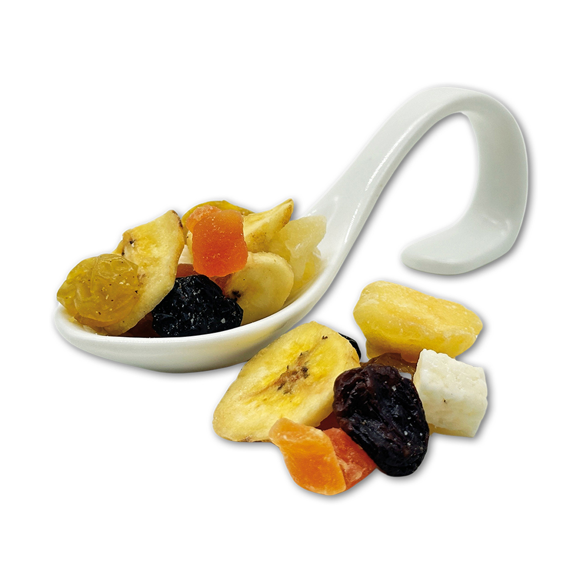 Tropic Mix getrocknet Bananenchips, Weinbeere Jumbo, Weinbeere Golden, Kokoswürfel, Papaya gehackt, Ananasstücke 1,0 kg Beutel