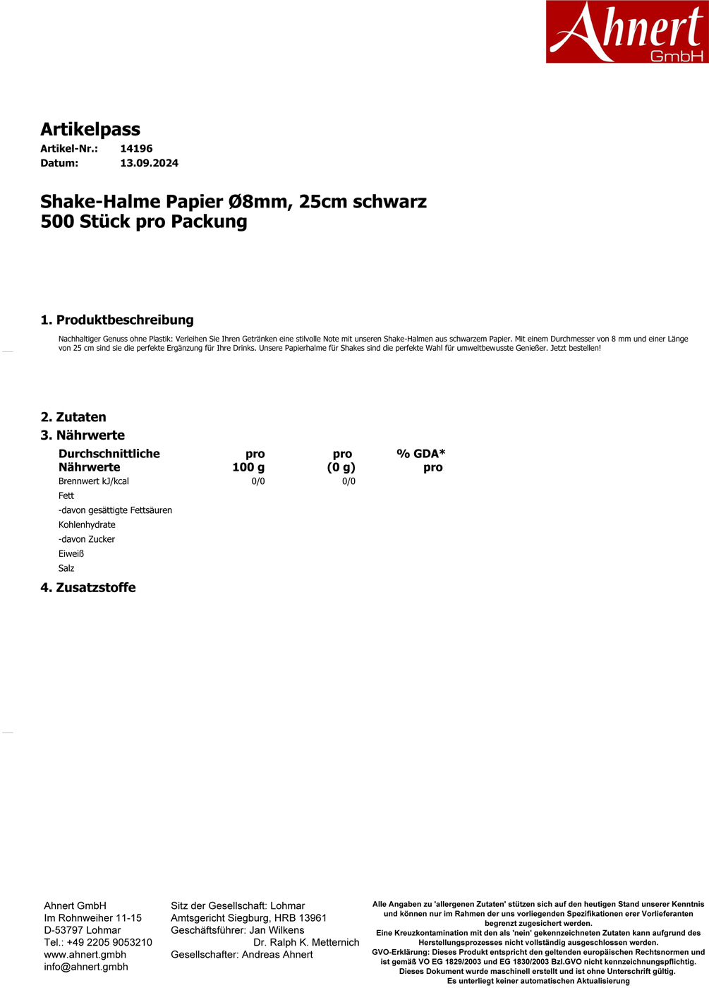 Shake-Halme Papier Ø8mm, 25cm schwarz
500 Stück pro Packung