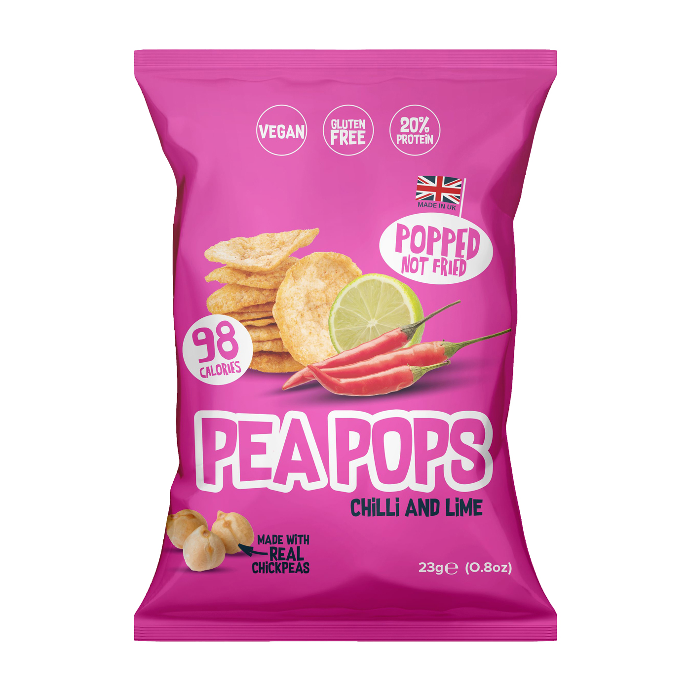 Kichererbsen Chips Chili & Limette
18 x 23g pro Karton