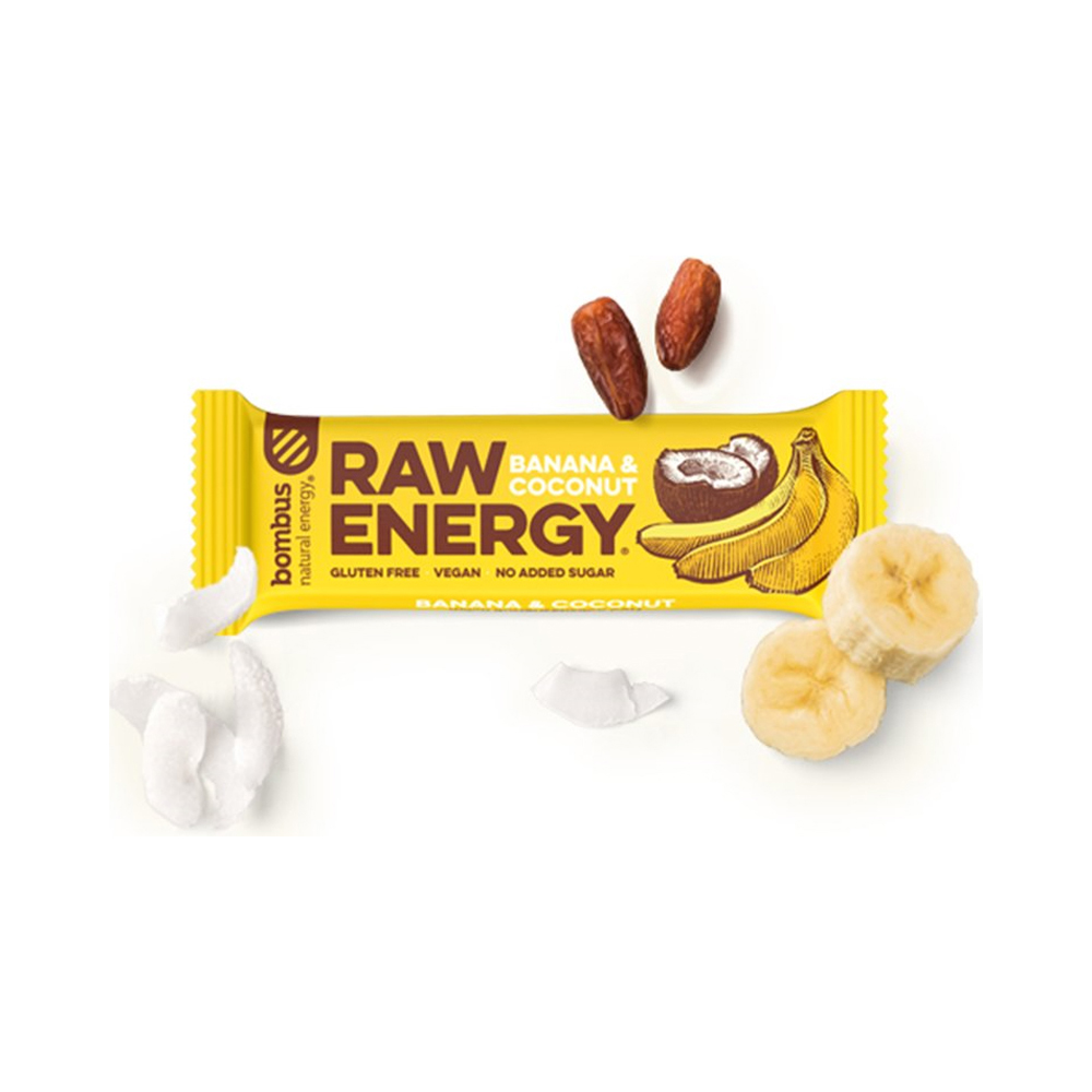 RAW ENERGY Bombus Müsliriegel vegan
Banana & Coconut / Banane & Kokosnuss
20 Riegel á 50g pro Karton