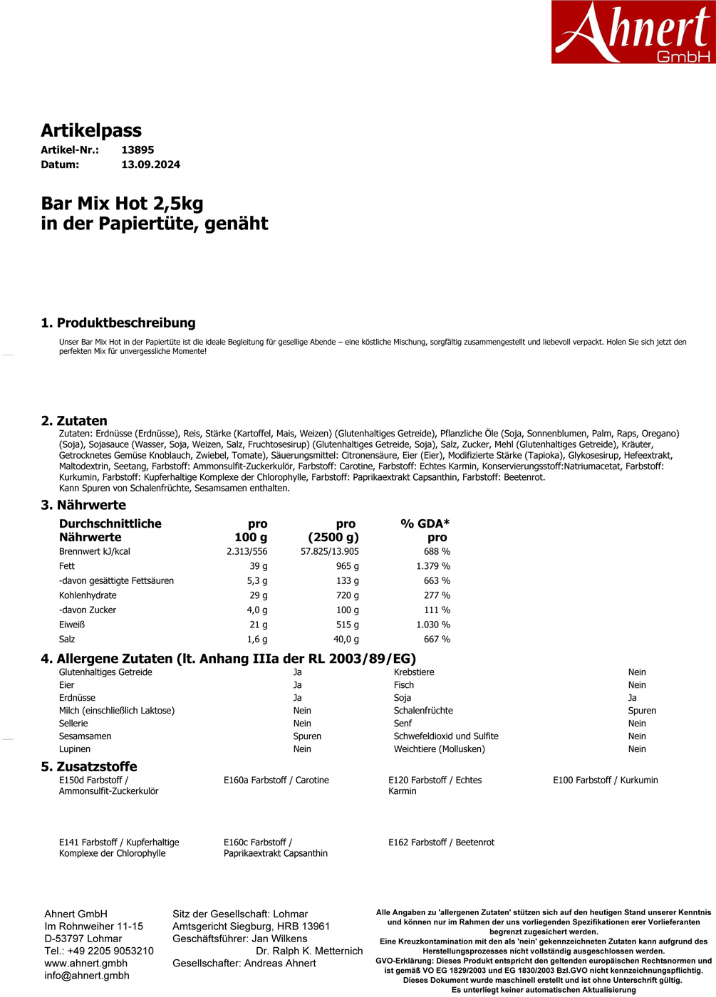 Bar Mix Hot 2,5kg
in der Papiertüte, genäht