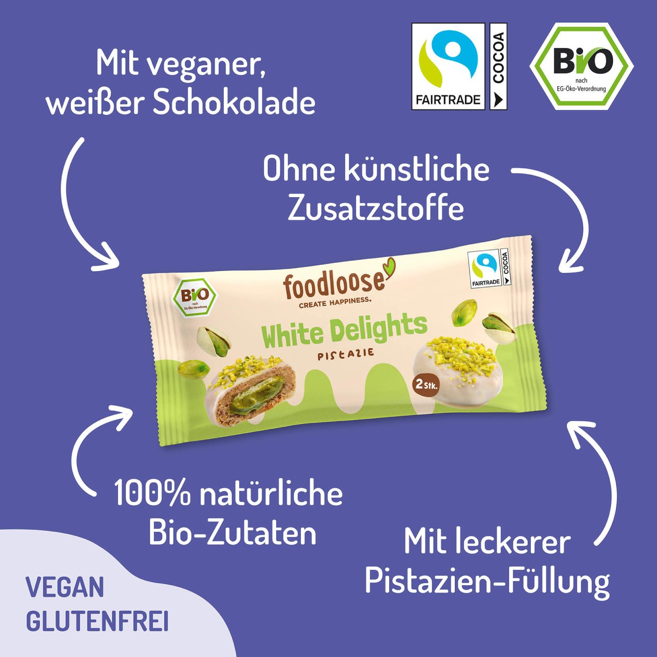 Foodloose Bio White Delights Pistazie
 40g - 12 Stück pro Karton