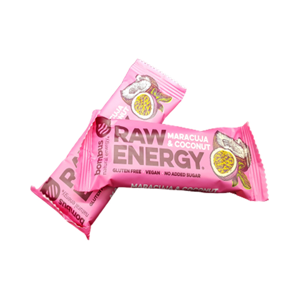 RAW ENERGY Bombus Müsliriegel vegan
Maracuja & Coconut / Maracuja & Kokosnuss
20 Riegel á 50g pro Karton