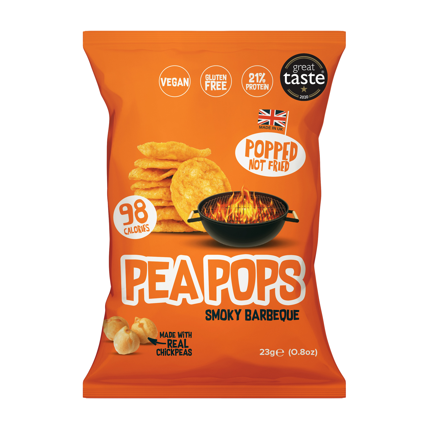 Kichererbsen Chips Smoky BBQ 
18 x 23g pro Karton