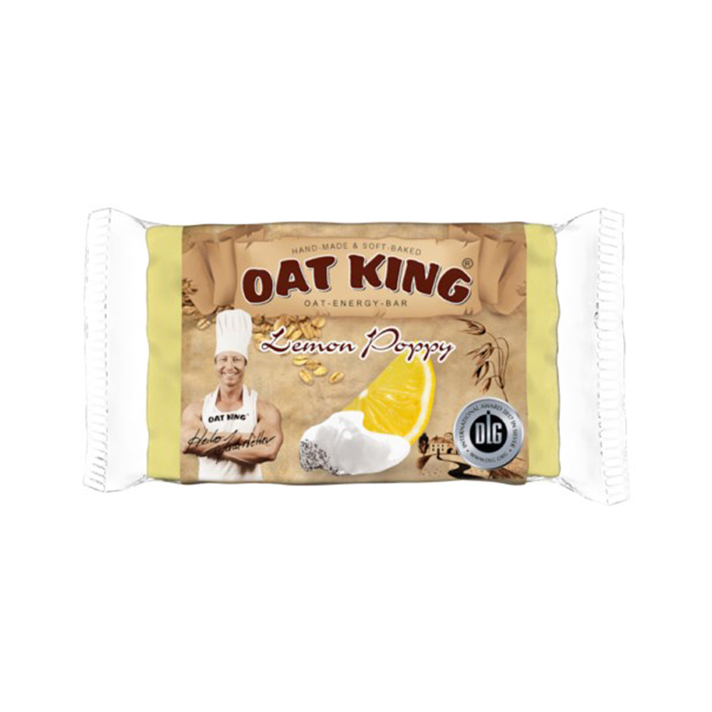 Oat King-Energy Bar, Haferriegel á 95g
Lemon Poppy / Zitrone Mohn
10 Stück pro Karton / VEGAN