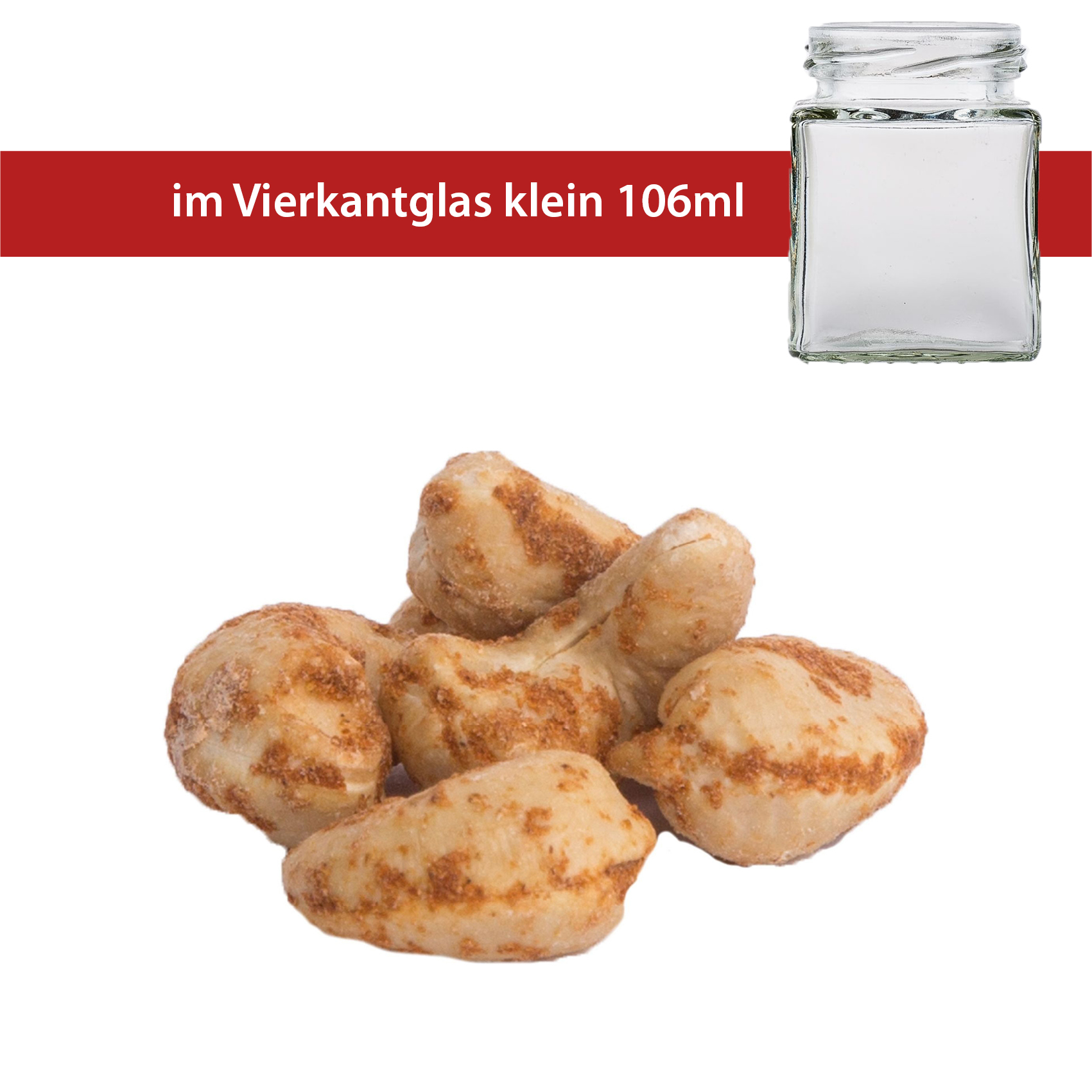 Cashewkerne ' Honey & Chilipfeffer' 42g im Vierkantglas klein - 30 Stück pro Karton