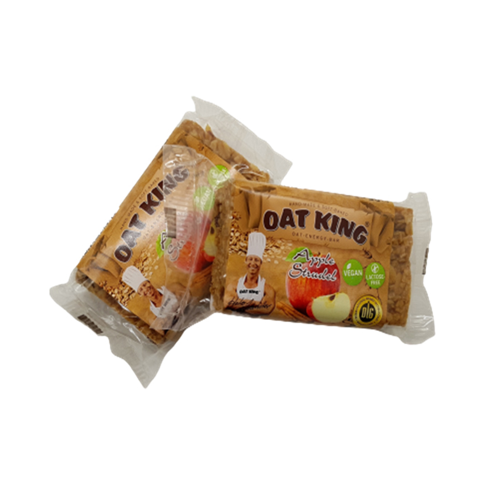 Oat King-Energy Bar, Haferriegel á 95g
Apple Strudel / Apfelstrudel
10 Stück pro Karton / VEGAN