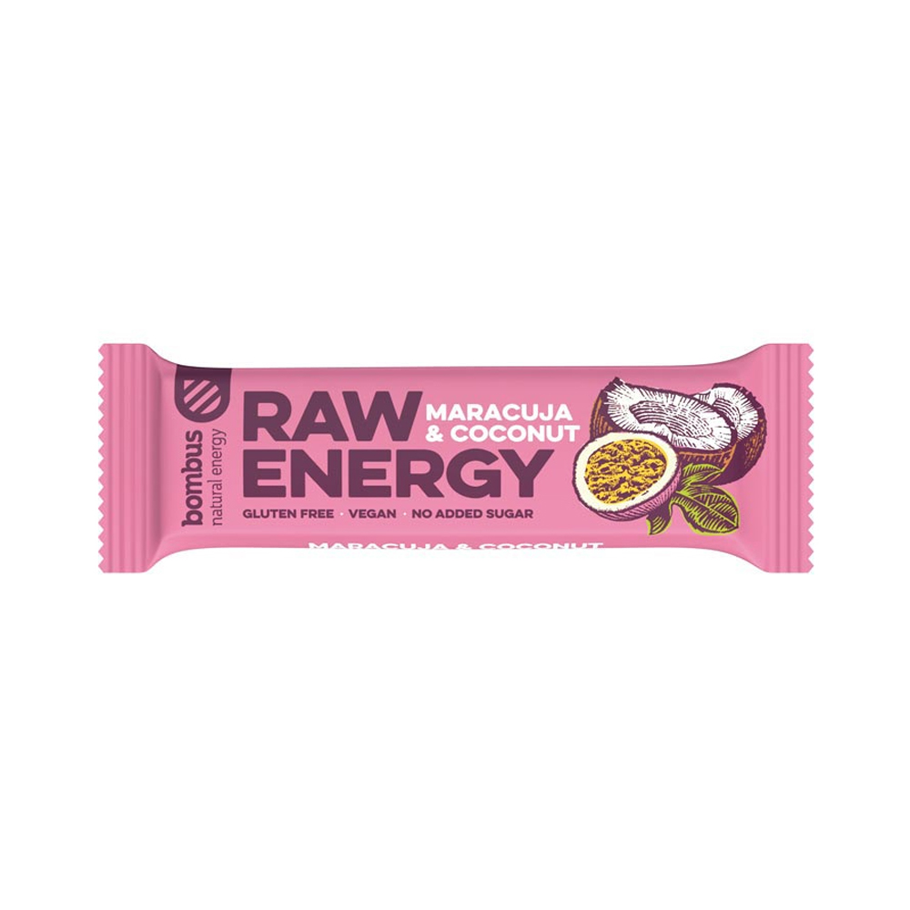 RAW ENERGY Bombus Müsliriegel vegan
Maracuja & Coconut / Maracuja & Kokosnuss
20 Riegel á 50g pro Karton