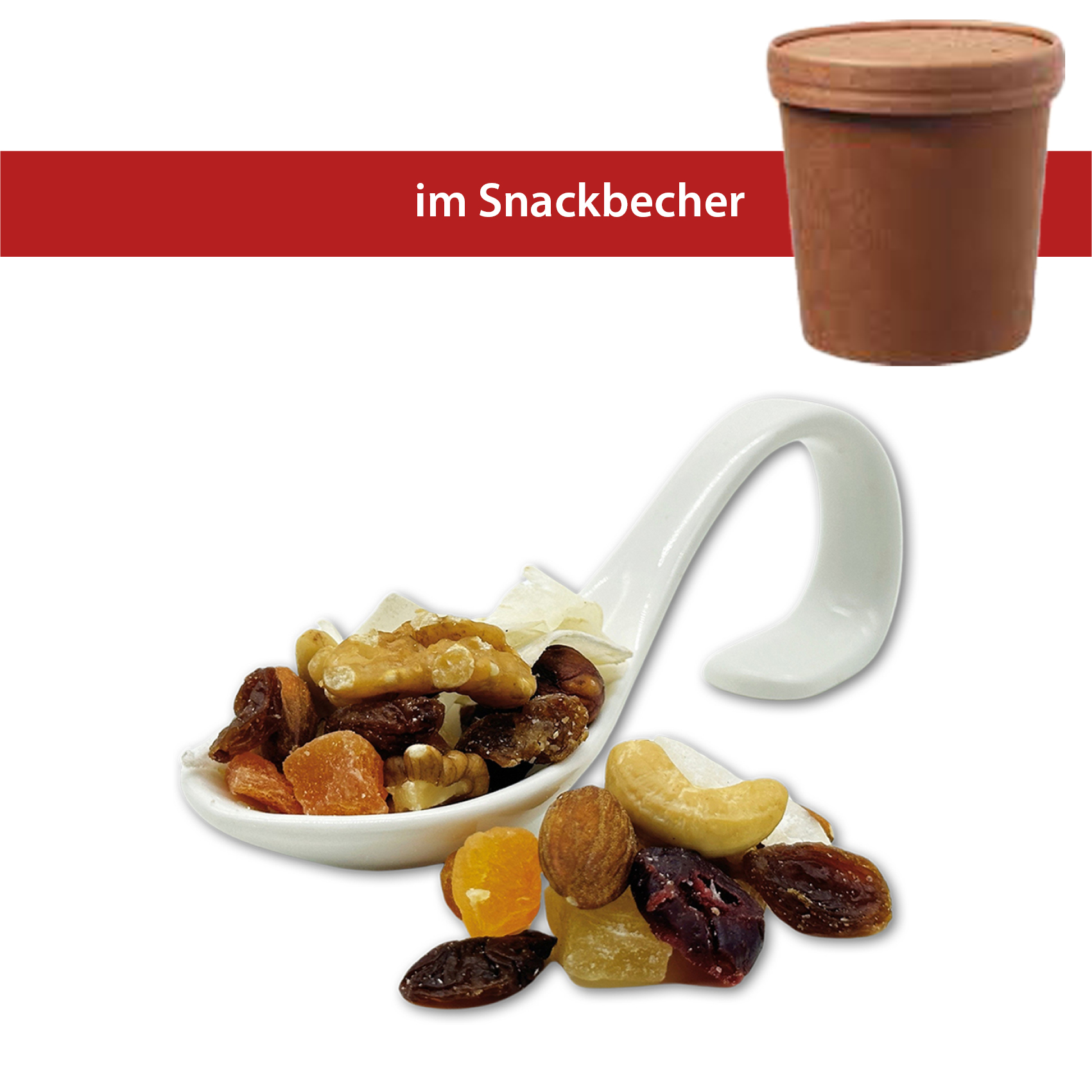 Früchte- & Nussmischung 100g
Snackbecher
12 Stück pro Karton