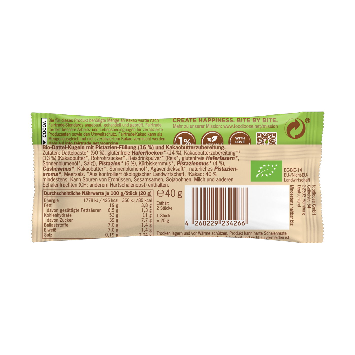 Foodloose Bio White Delights Pistazie
 40g - 12 Stück pro Karton