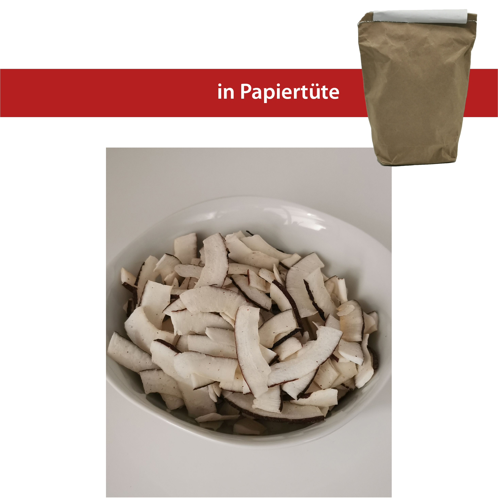 Kokosnuss Scheiben 1,0 kg in der Papiertüte