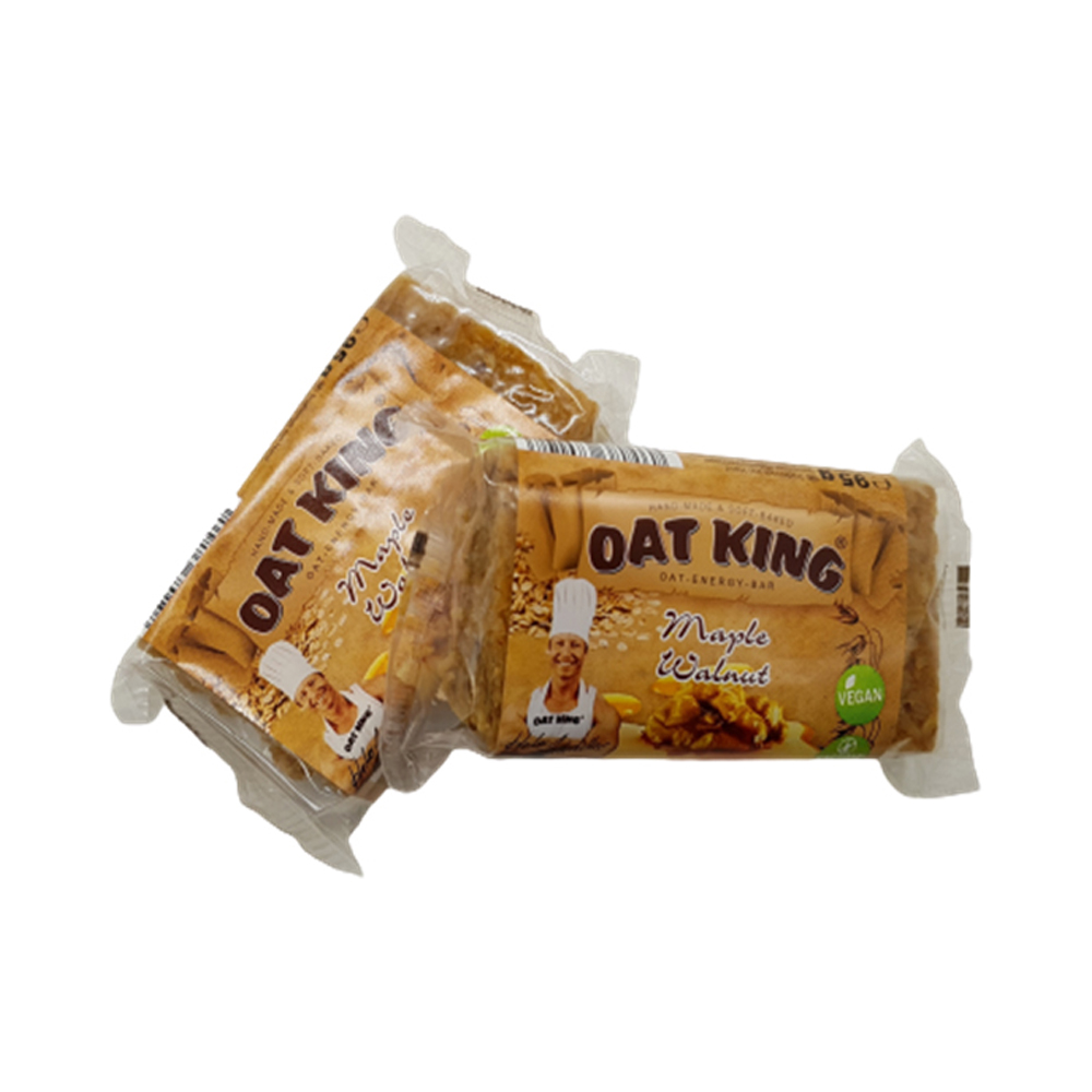 Oat King-Energy Bar, Haferriegel á 95g
Maple Walnut / Ahornsirup Walnuss
10 Stück pro Karton / VEGAN
