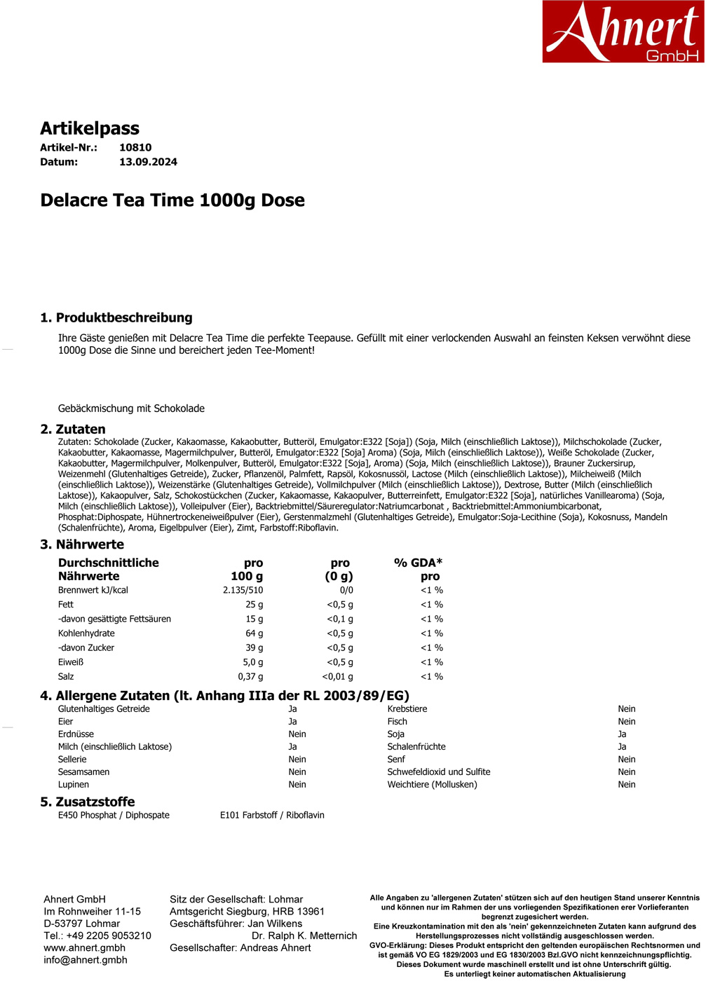 Delacre Tea Time 1000g Dose